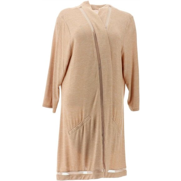 NWT H BY HALSTON SUPER SOFT 3/4 SLEEVE OPEN CARDIGAN SPLIT BACK TUSCAN TAN XXS - Picture 1 of 8